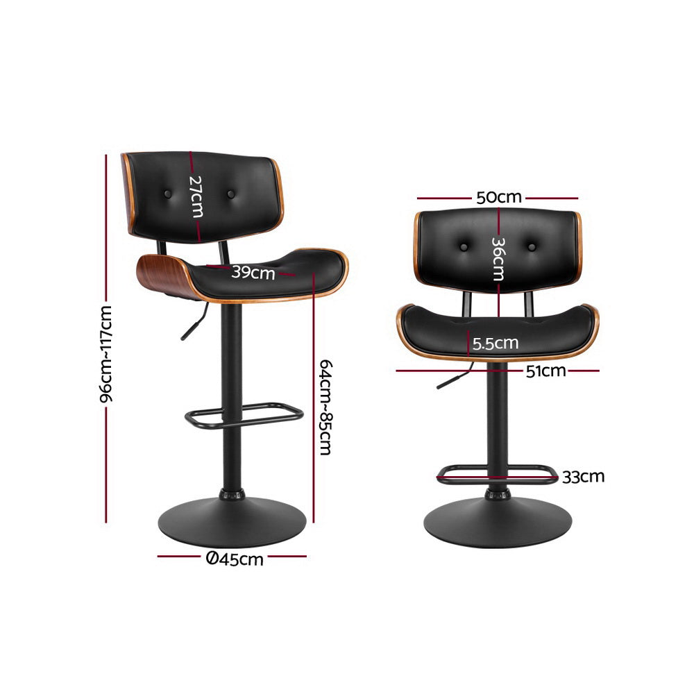 Cherry PU Leather Gas-Lift Swivel Kitchen Bar Stool Set of 4 – Black
