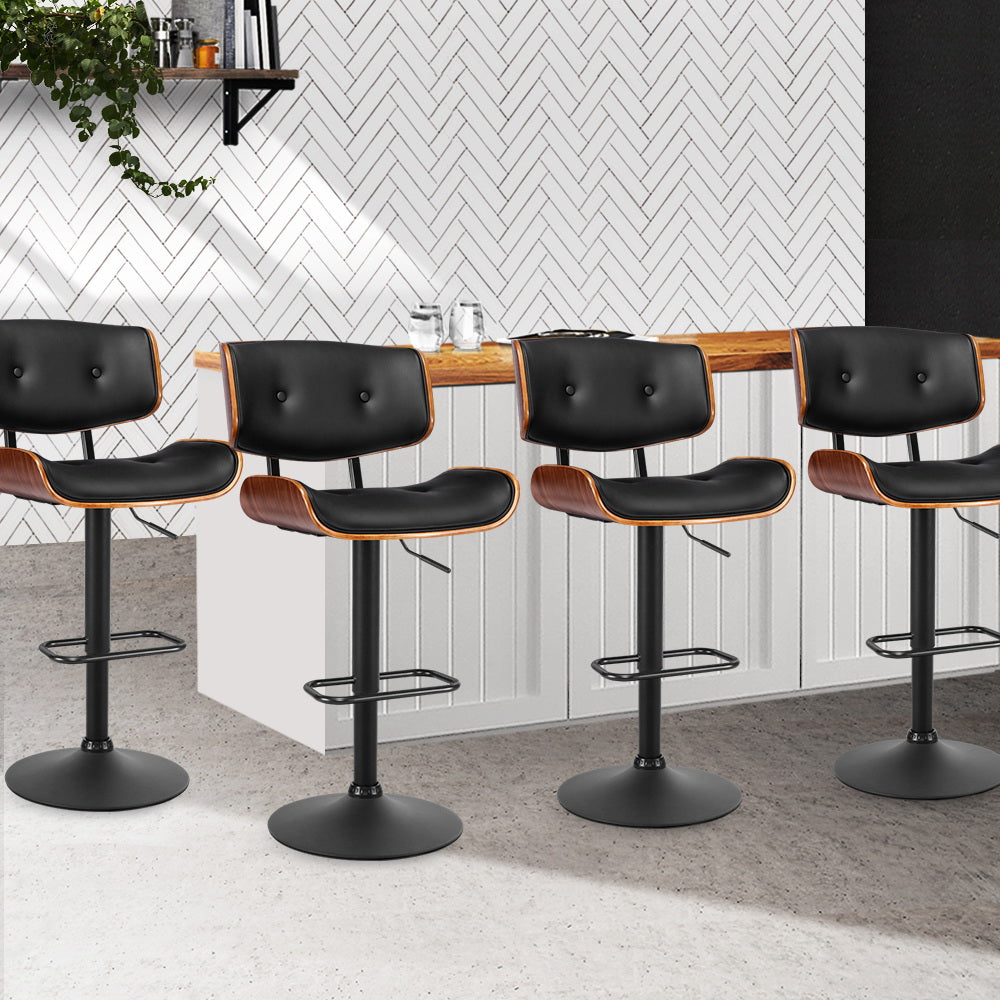 Cherry PU Leather Gas-Lift Swivel Kitchen Bar Stool Set of 4 – Black