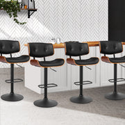 Cherry PU Leather Gas-Lift Swivel Kitchen Bar Stool Set of 4 – Black