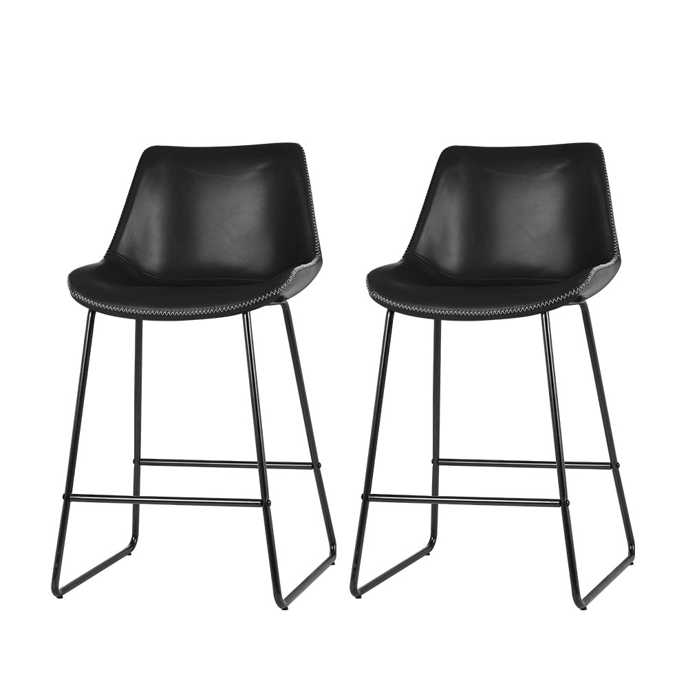 Fenella PU Leather Kitchen Bar Stool Set of 2 – Black