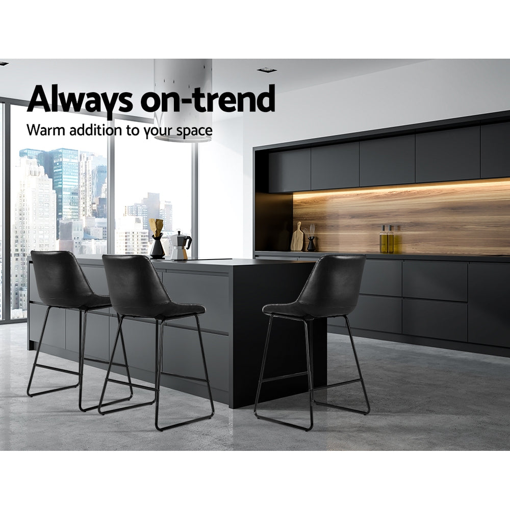 Fenella PU Leather Kitchen Bar Stool Set of 2 – Black