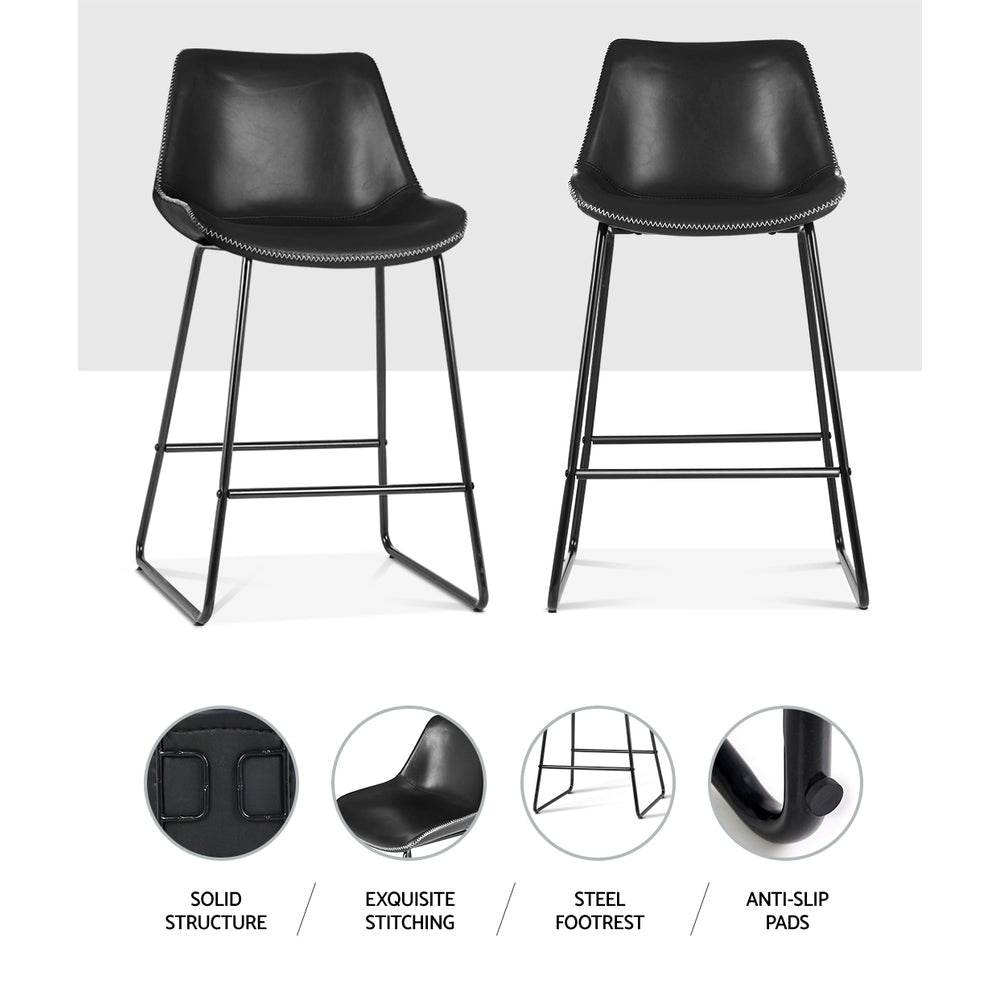 Fenella PU Leather Kitchen Bar Stool Set of 2 – Black