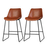 Fenella PU Leather Metal Kitchen Bar Stool Set of 2 – Brown
