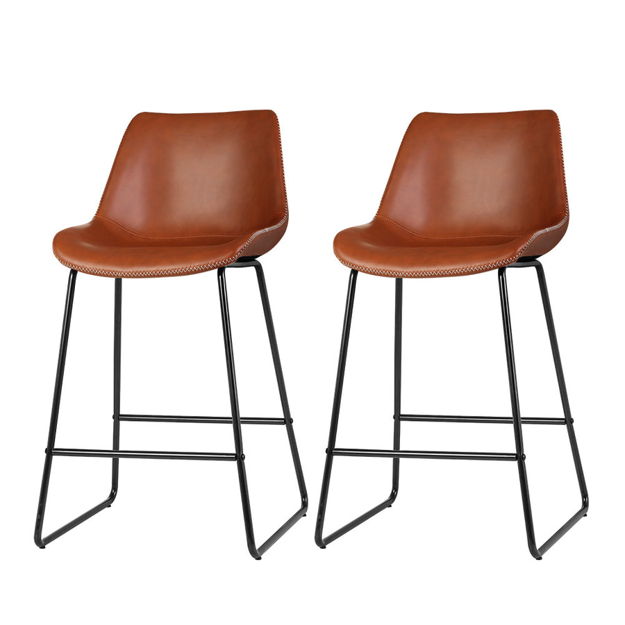 Fenella PU Leather Metal Kitchen Bar Stool Set of 2 – Brown