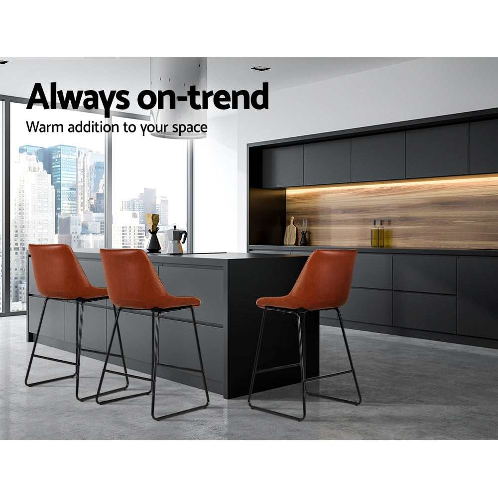 Fenella PU Leather Metal Kitchen Bar Stool Set of 2 – Brown