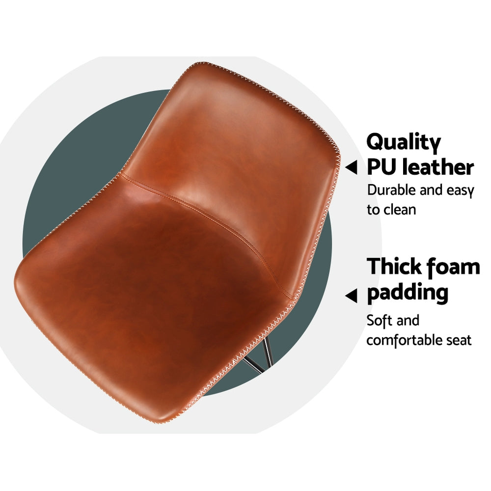 Fenella PU Leather Metal Kitchen Bar Stool Set of 2 – Brown