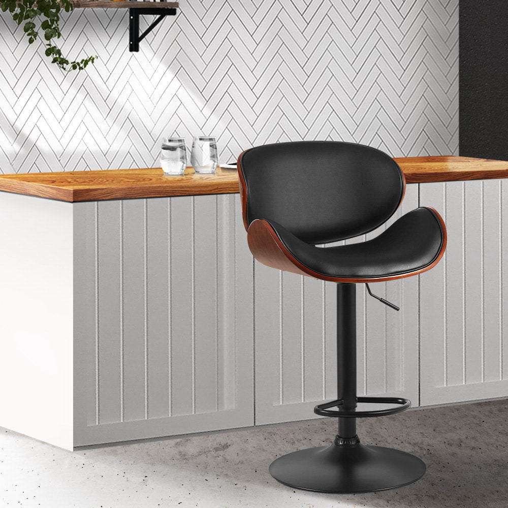 Joyce PU Leather Gas-Lift Swivel Kitchen Bar Stool – Black