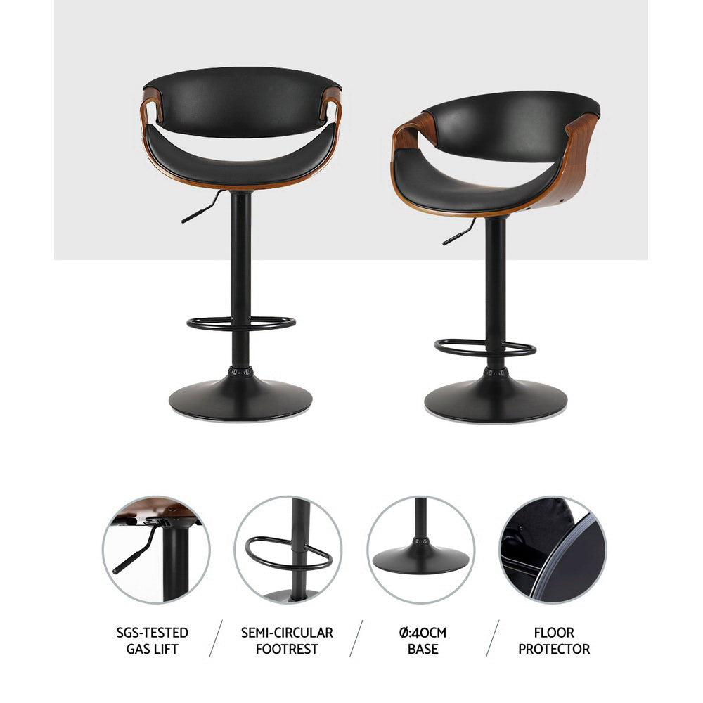 Ambrus PU Leather Gas-Lift Swivel Kitchen Bar Stool – Black
