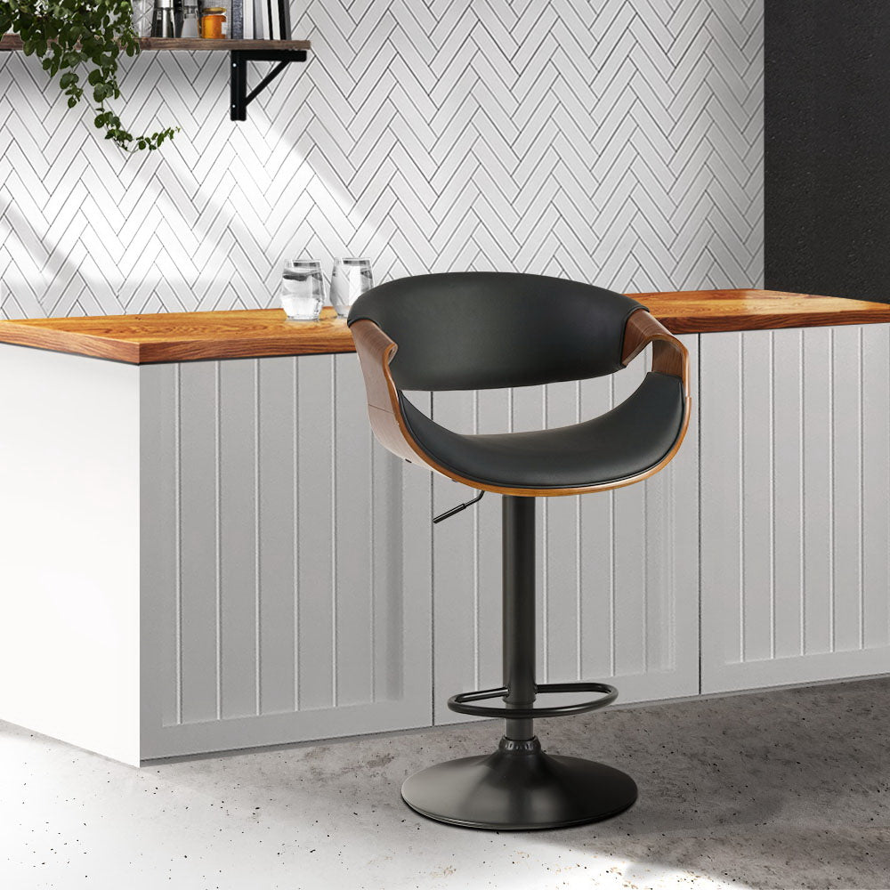 Ambrus PU Leather Gas-Lift Swivel Kitchen Bar Stool – Black