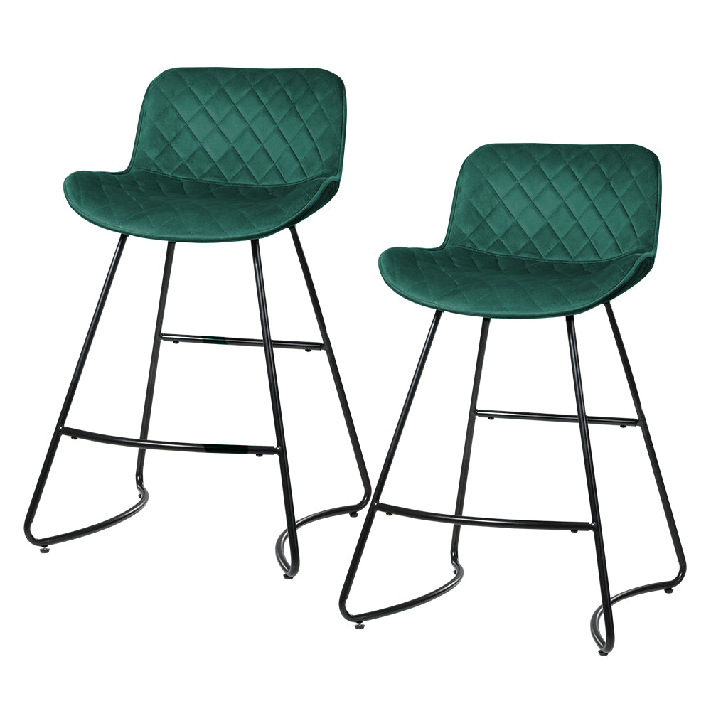 Flavian Velvet Kitchen Bar Stool Set of 2 – Green