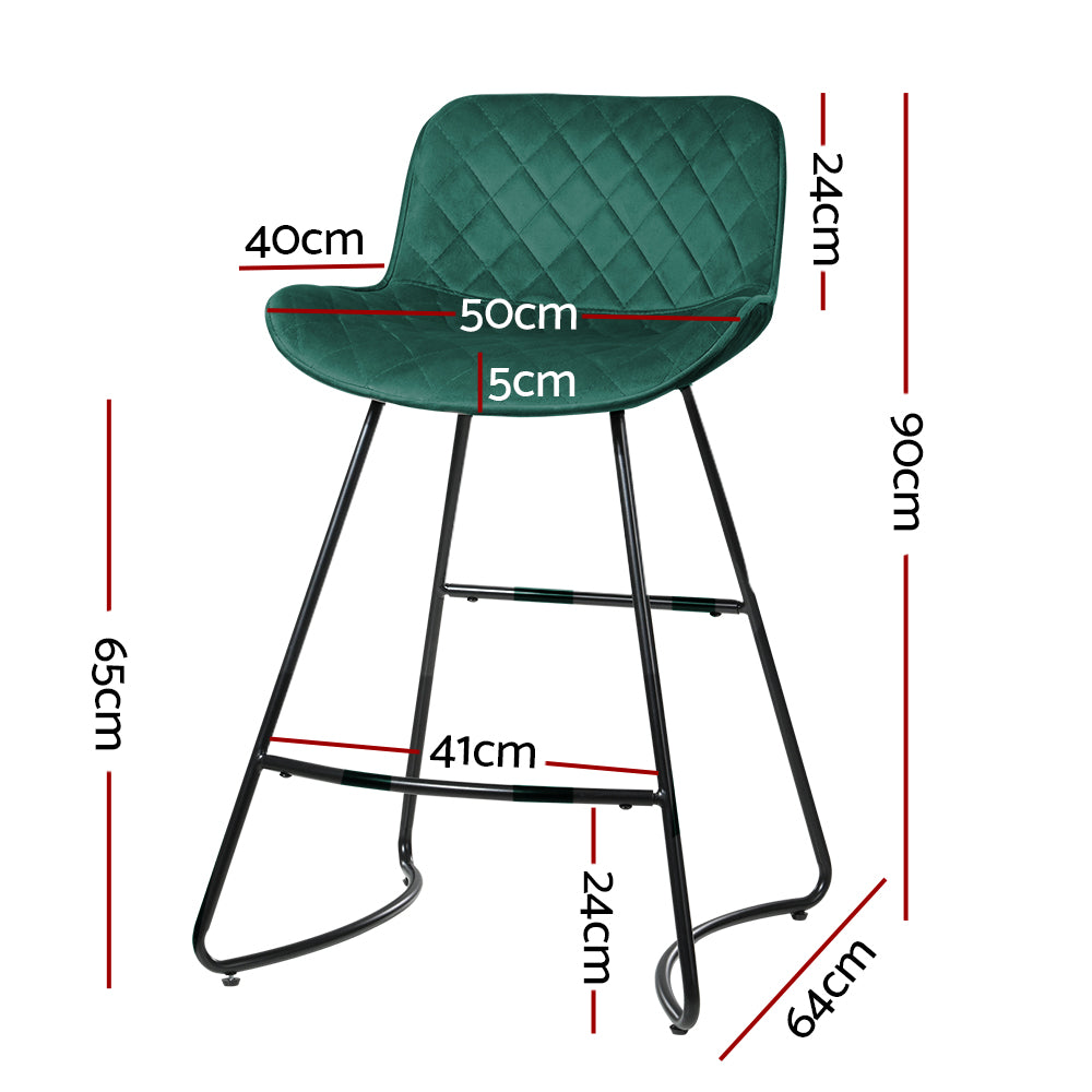 Flavian Velvet Kitchen Bar Stool Set of 2 – Green