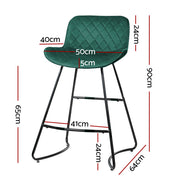 Flavian Velvet Kitchen Bar Stool Set of 2 – Green