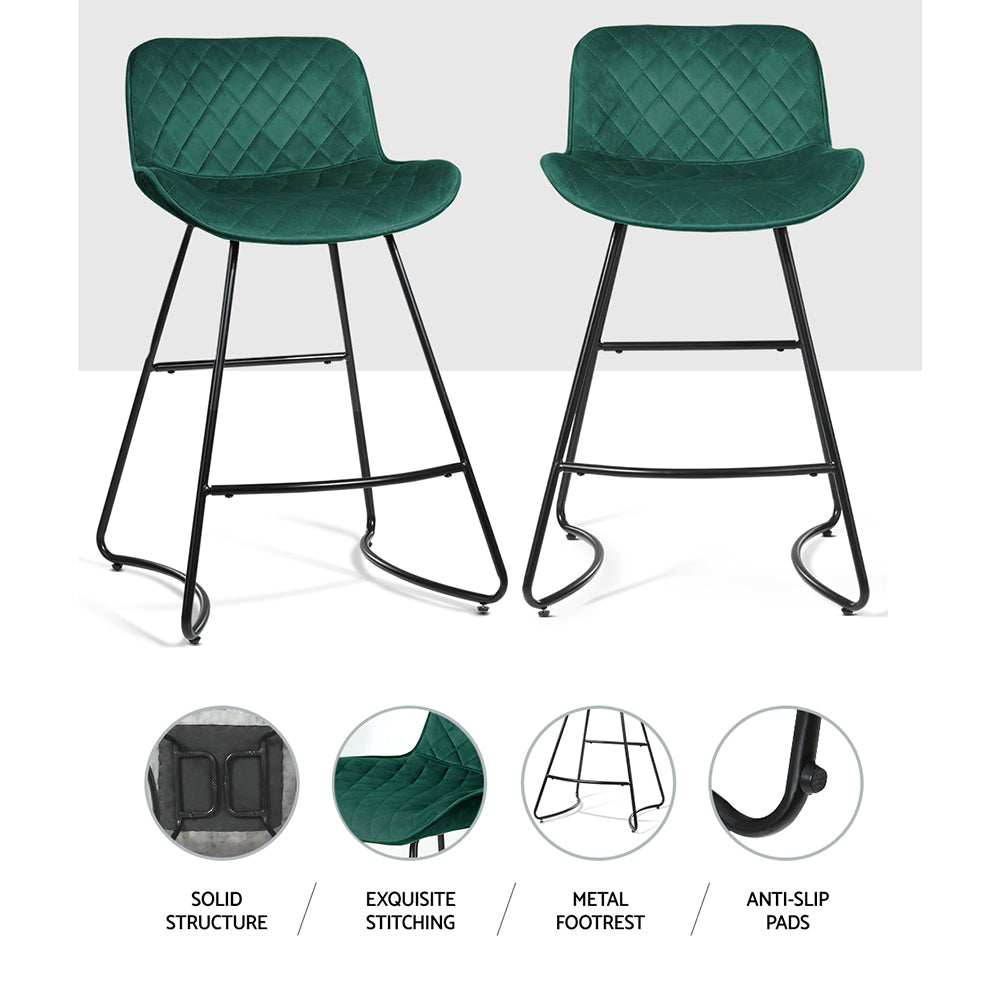 Flavian Velvet Kitchen Bar Stool Set of 2 – Green