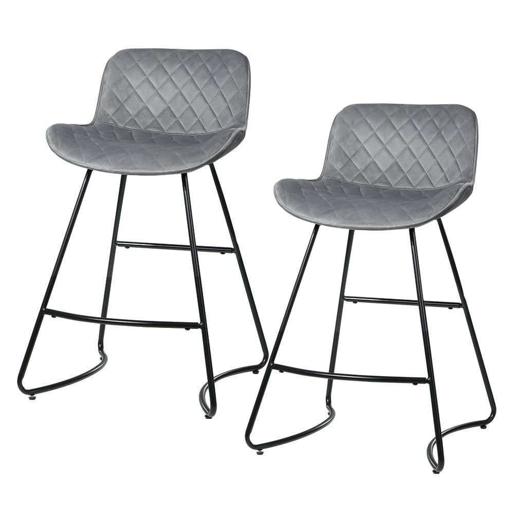 Flavian Velvet Kitchen Bar Stool Set of 2 – Grey