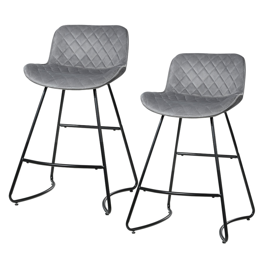 Flavian Velvet Kitchen Bar Stool Set of 2 – Grey