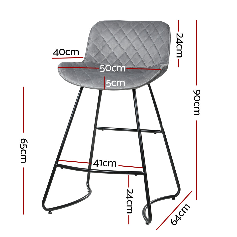 Flavian Velvet Kitchen Bar Stool Set of 2 – Grey