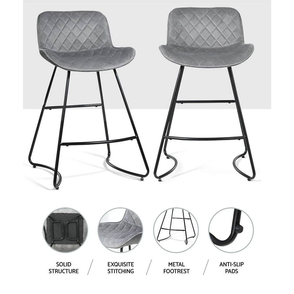 Flavian Velvet Kitchen Bar Stool Set of 2 – Grey