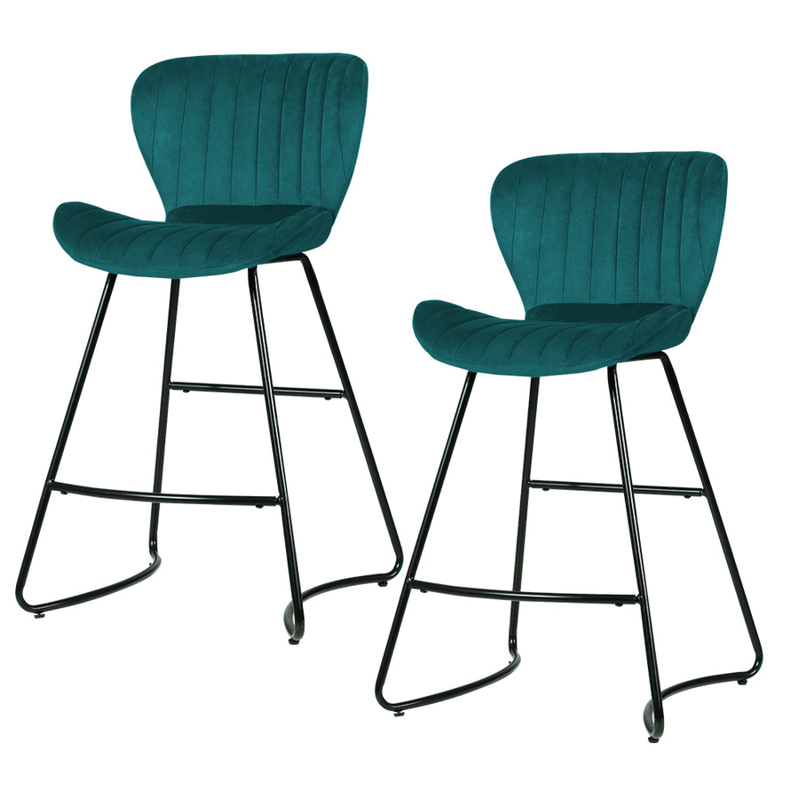 Kristlyn Velvet Kitchen Bar Stool Set of 2 – Peacock Blue