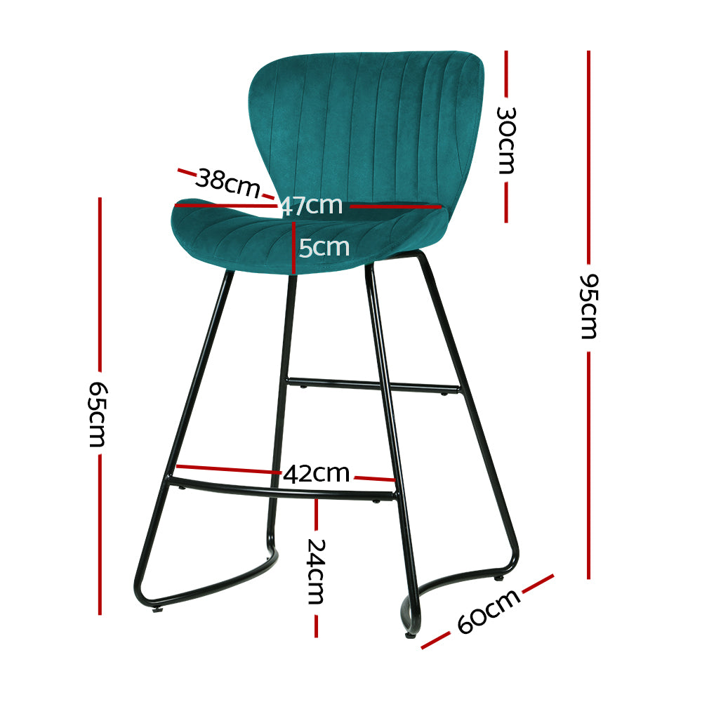 Kristlyn Velvet Kitchen Bar Stool Set of 2 – Peacock Blue