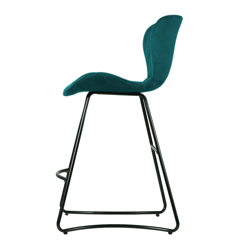 Kristlyn Velvet Kitchen Bar Stool Set of 2 – Peacock Blue