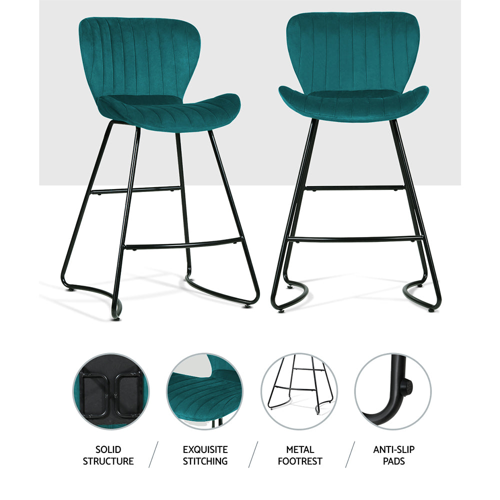 Kristlyn Velvet Kitchen Bar Stool Set of 2 – Peacock Blue
