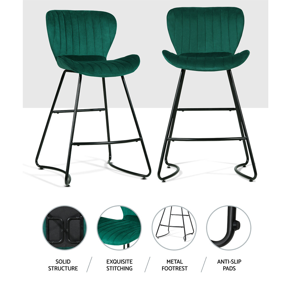 Artiss Bar Stools Kitchen Stool Velvet Dining Chairs Green Barstool Chair Metal