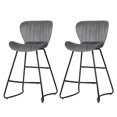 Artiss Bar Stools Kitchen Stool Velvet Dining Chairs Grey Barstool Chair Metal