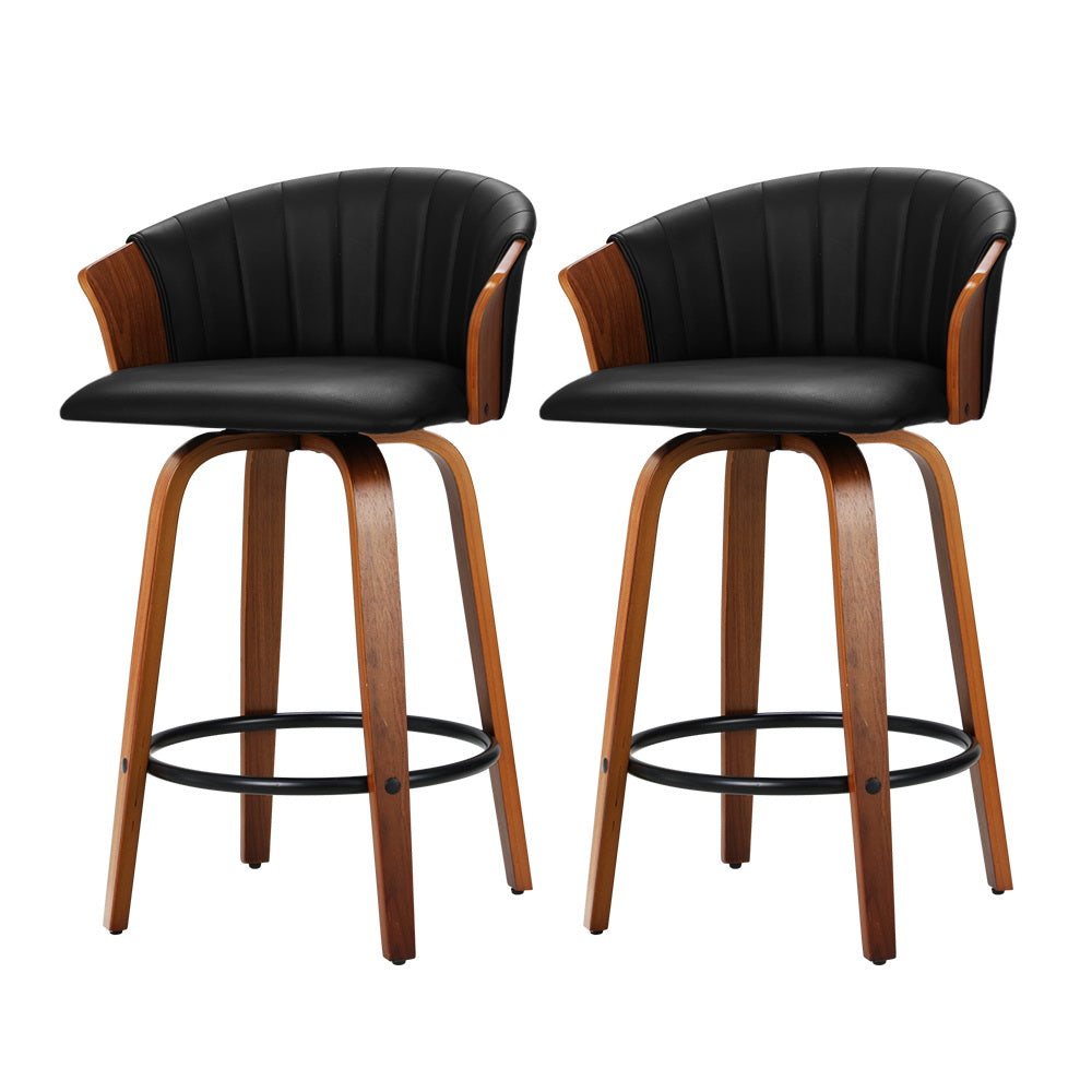 Ricardo PU Leather Swivel Kitchen Bar Stool Set of 2 – Black