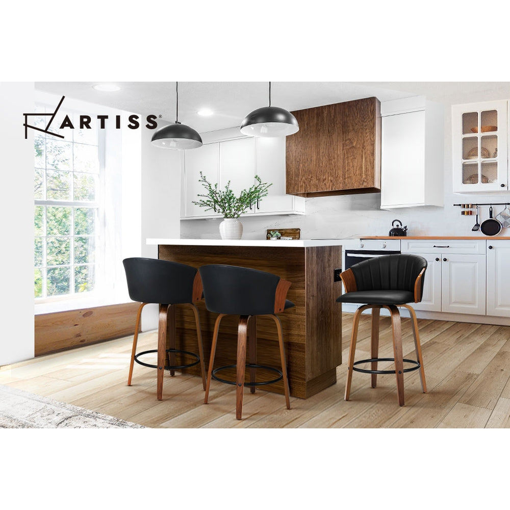 Ricardo PU Leather Swivel Kitchen Bar Stool Set of 2 – Black
