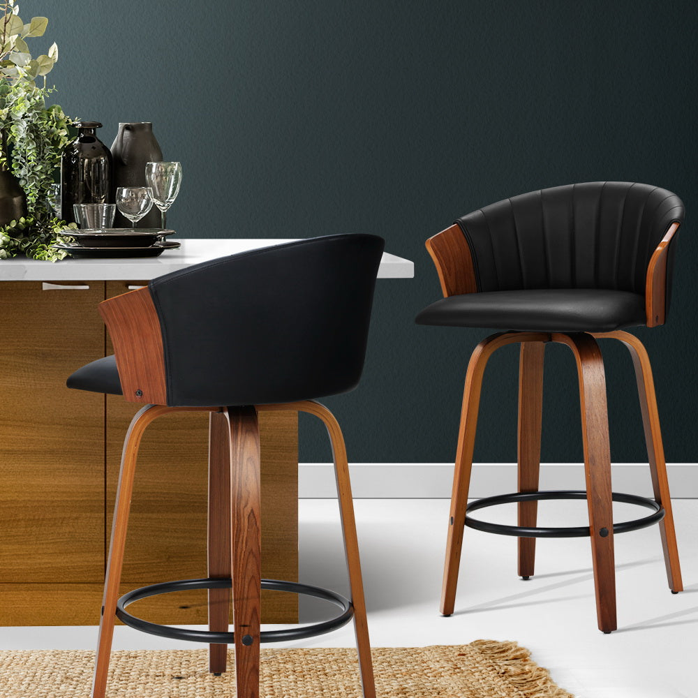 Ricardo PU Leather Swivel Kitchen Bar Stool Set of 2 – Black