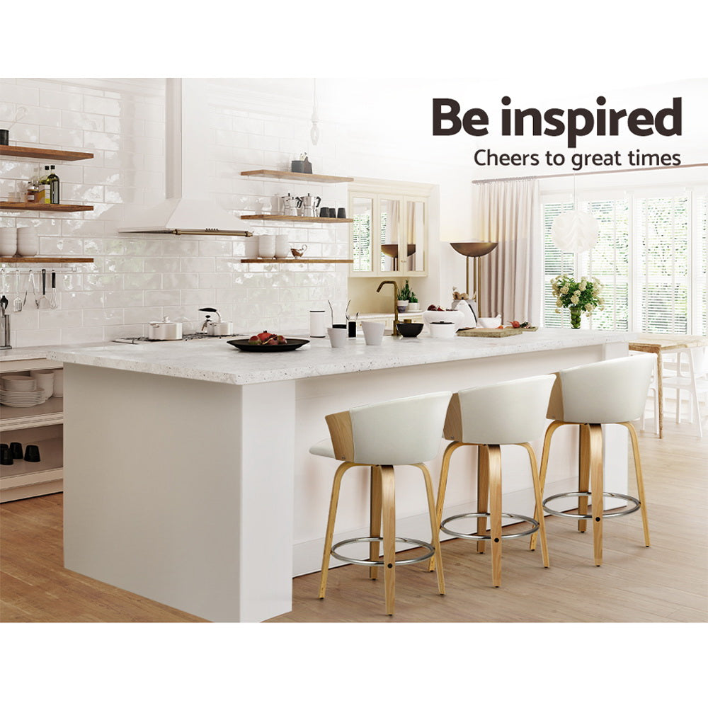 Ricardo PU Leather Swivel Kitchen Bar Stool Set of 2 – White