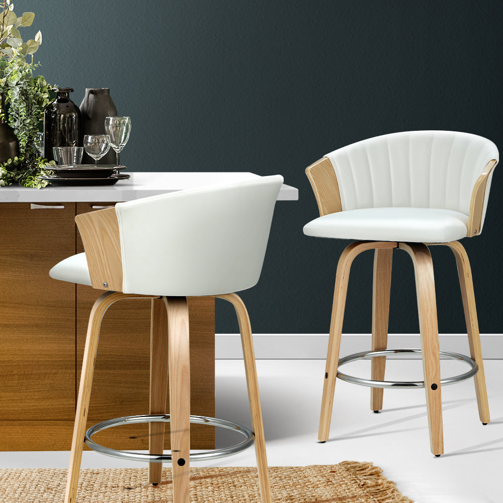 Ricardo PU Leather Swivel Kitchen Bar Stool Set of 2 – White