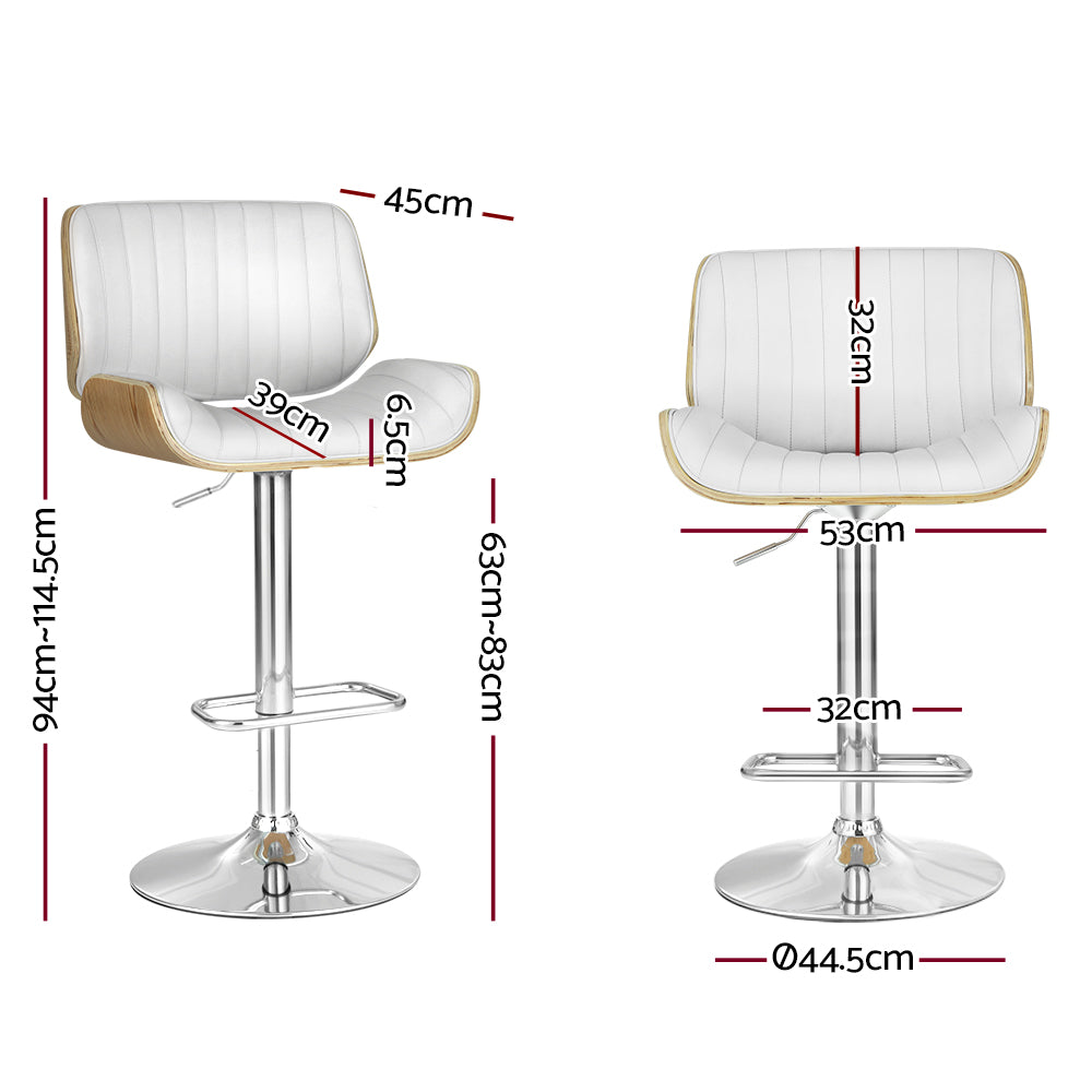 Galina PU Leather Gas-Lift Swivel Kitchen Bar Stool – White