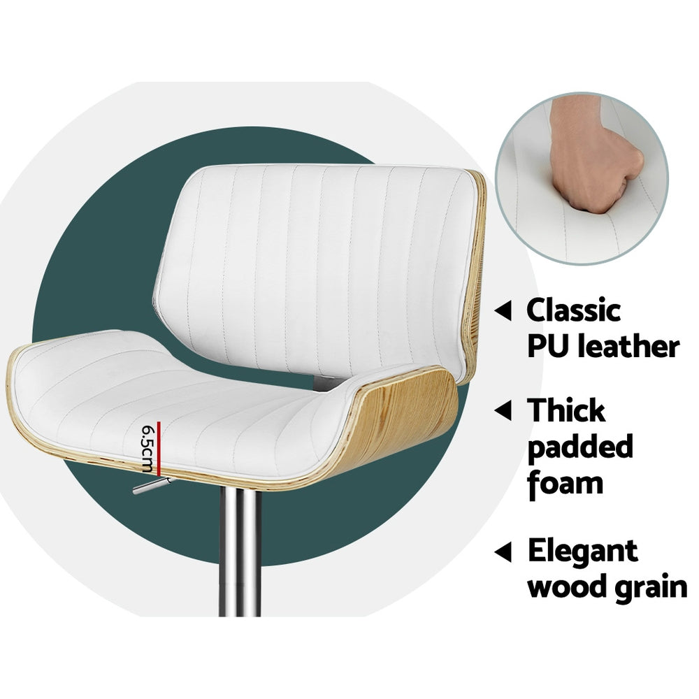 Galina PU Leather Gas-Lift Swivel Kitchen Bar Stool – White