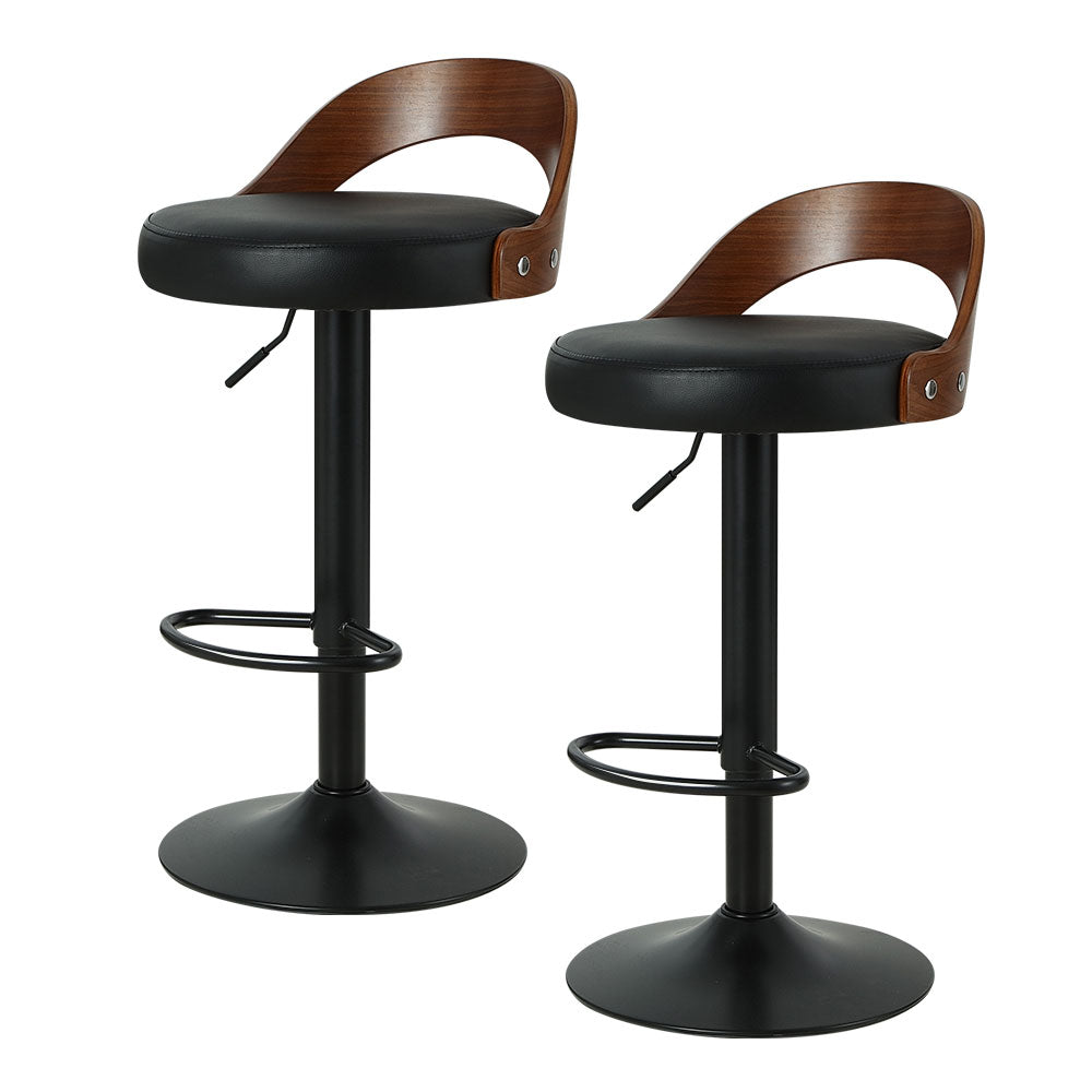 Publia PU Leather Gas-Lift Swivel Kitchen Bar Stool Set of 2 – Black