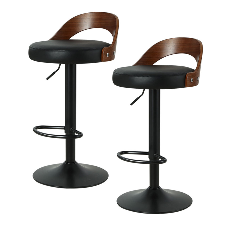 Publia PU Leather Gas-Lift Swivel Kitchen Bar Stool Set of 2 – Black