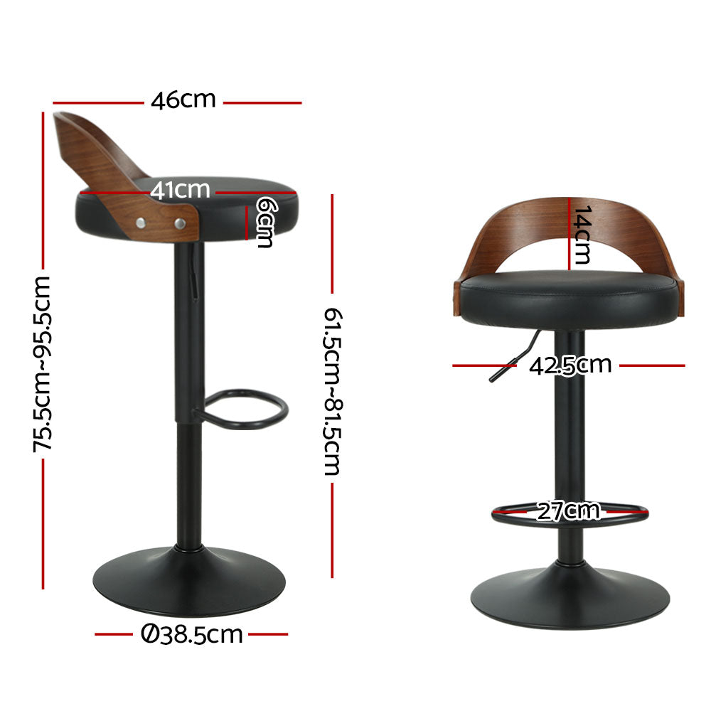 Publia PU Leather Gas-Lift Swivel Kitchen Bar Stool Set of 2 – Black