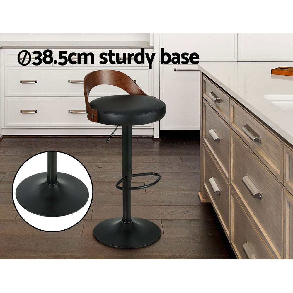 Publia PU Leather Gas-Lift Swivel Kitchen Bar Stool Set of 2 – Black