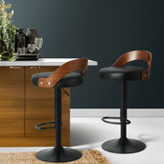 Publia PU Leather Gas-Lift Swivel Kitchen Bar Stool Set of 2 – Black