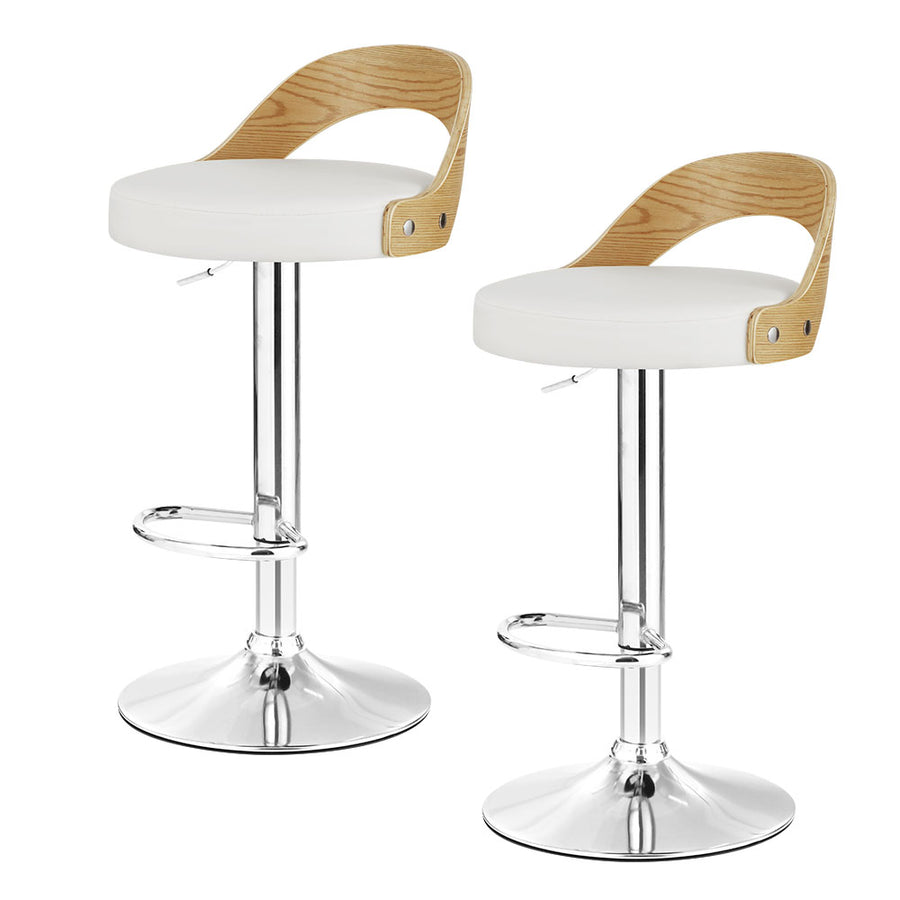 Publia PU Leather Gas-Lift Swivel Kitchen Bar Stool Set of 2 – White
