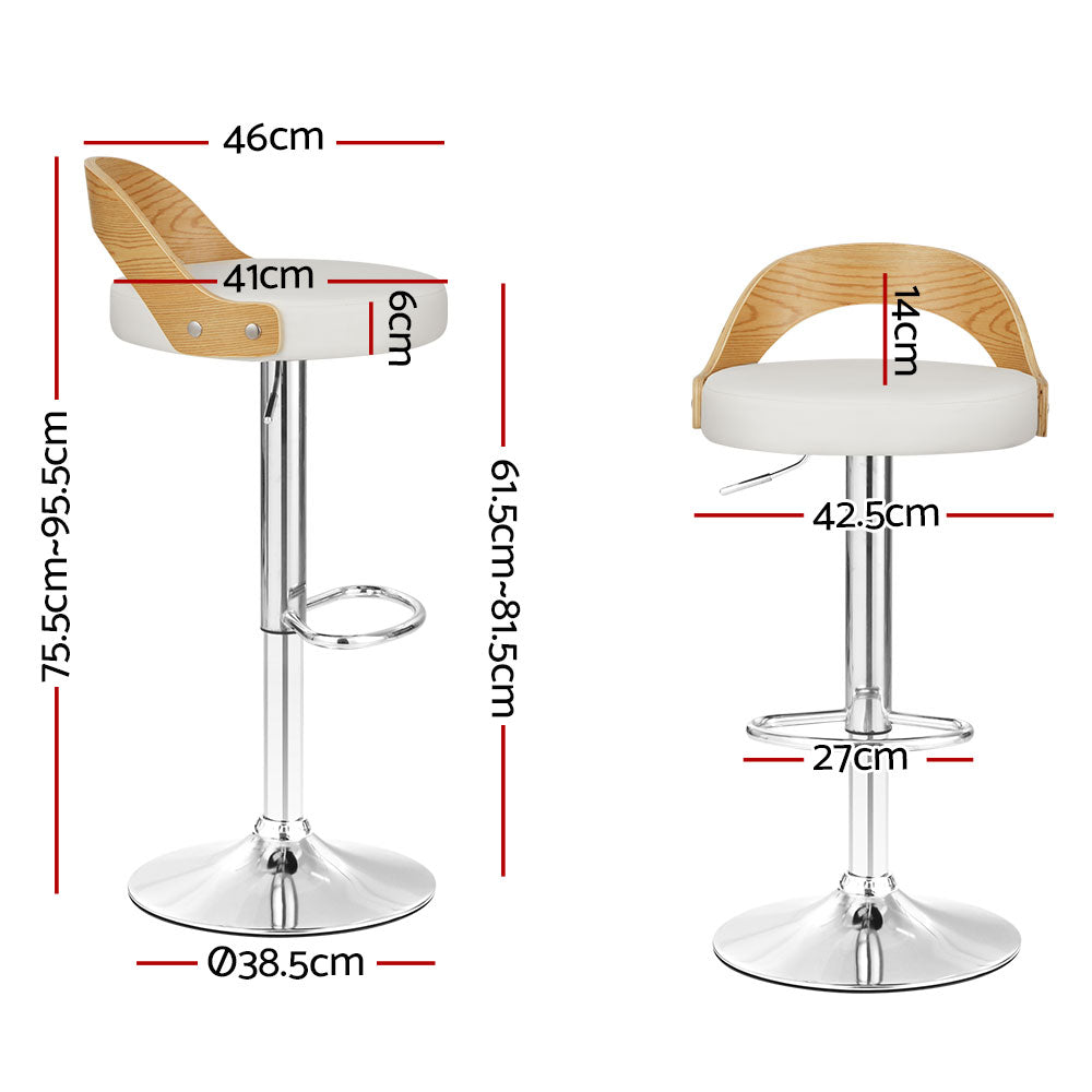 Publia PU Leather Gas-Lift Swivel Kitchen Bar Stool Set of 2 – White