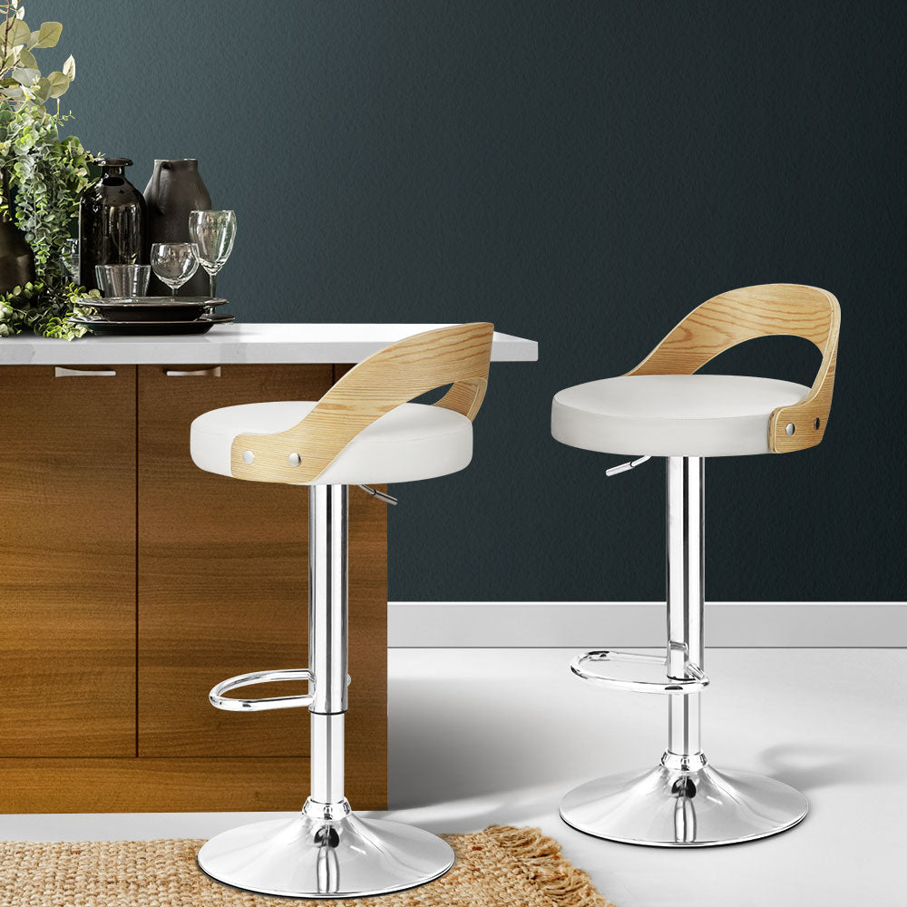 Publia PU Leather Gas-Lift Swivel Kitchen Bar Stool Set of 2 – White
