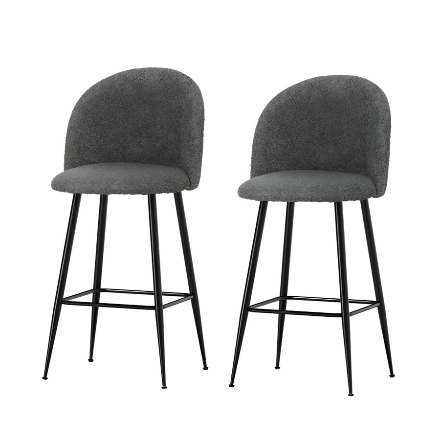 Fenille Bouclé Fabric Kitchen Bar Stool Set of 2 – Charcoal