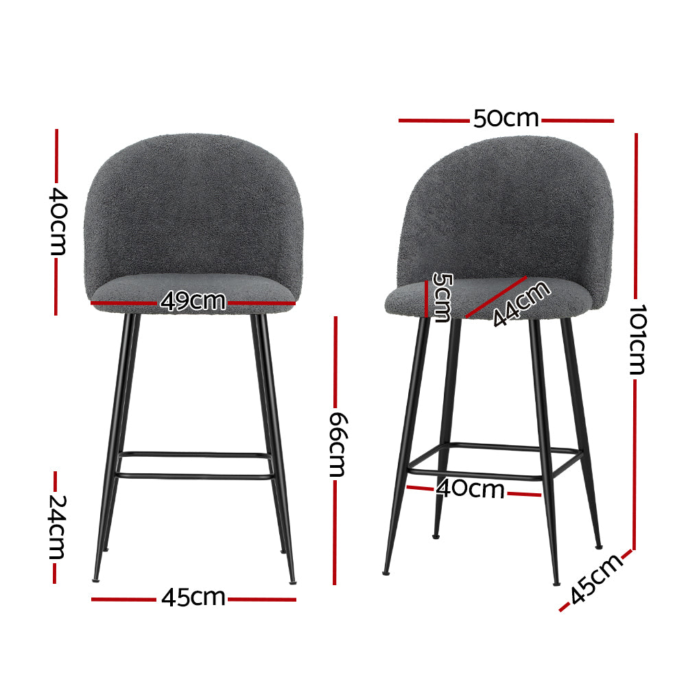Fenille Bouclé Fabric Kitchen Bar Stool Set of 2 – Charcoal