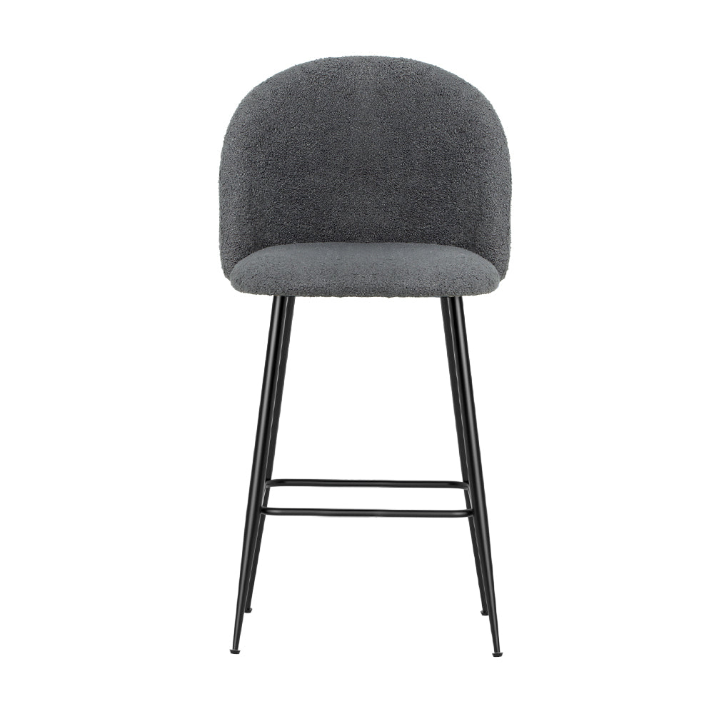 Fenille Bouclé Fabric Kitchen Bar Stool Set of 2 – Charcoal