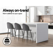 Fenille Bouclé Fabric Kitchen Bar Stool Set of 2 – Charcoal