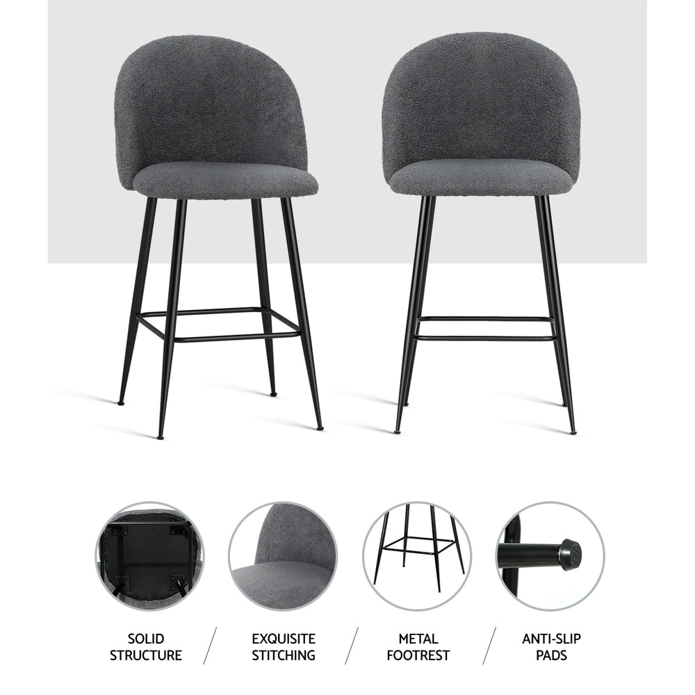 Fenille Bouclé Fabric Kitchen Bar Stool Set of 2 – Charcoal
