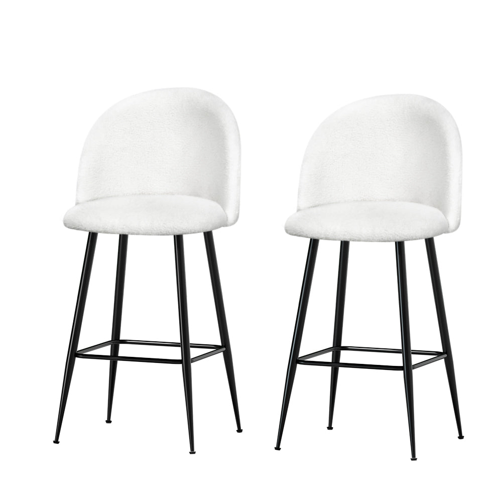 Fenille Bouclé Fabric Kitchen Bar Stool Set of 2 – White