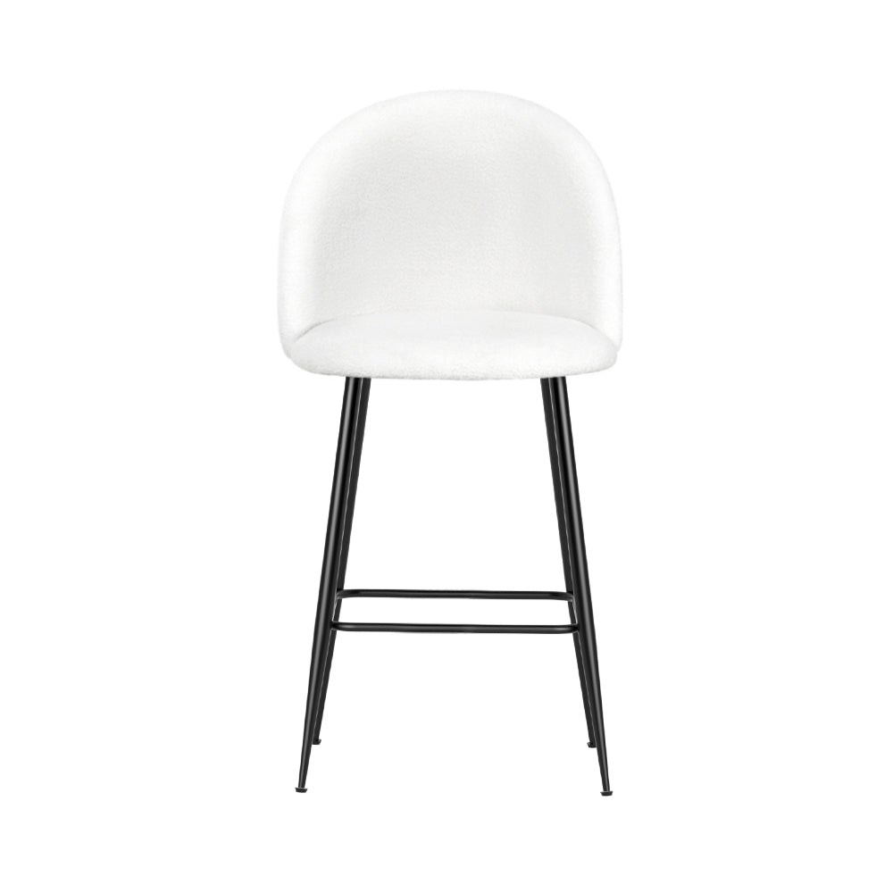 Fenille Bouclé Fabric Kitchen Bar Stool Set of 2 – White