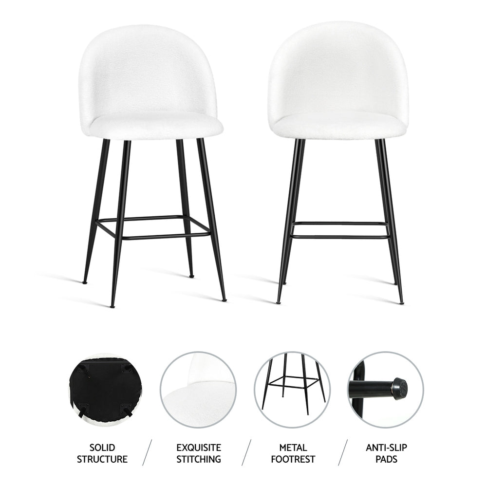 Fenille Bouclé Fabric Kitchen Bar Stool Set of 2 – White